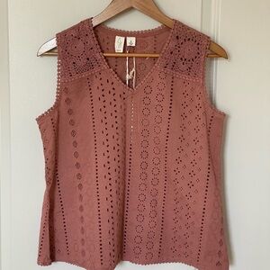 Joie Broderie anglais crochet dusty pink eyelet boho cotton tank top New Small